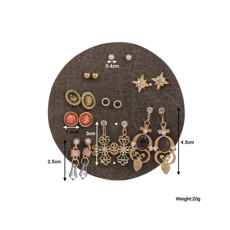 Cute Crystal Opal All-Match Earrings Set In Round Leather - 9 Pairs(62)