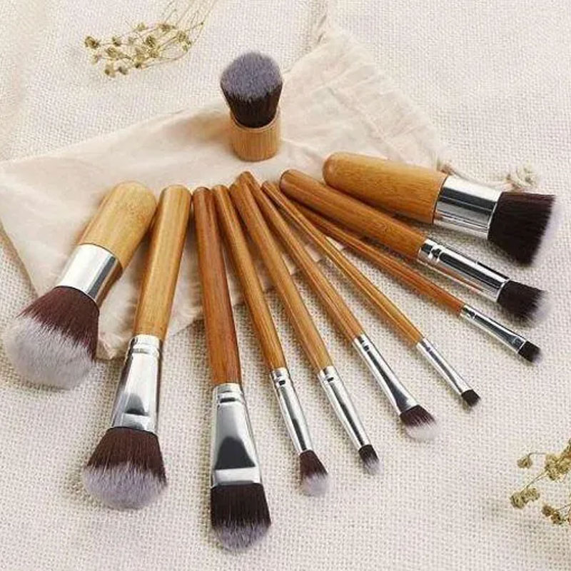 Bamboo Handle Makeup Powder Brushes Set - 11 Pcs