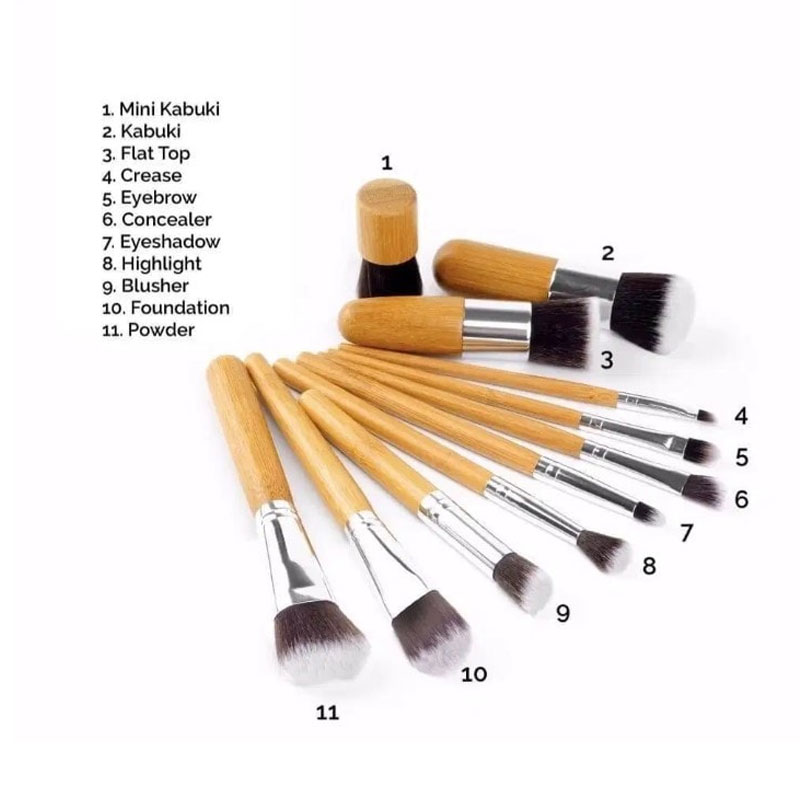 Bamboo Handle Makeup Powder Brushes Set - 11 Pcs