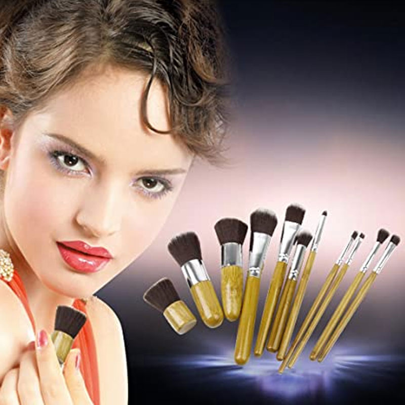 Bamboo Handle Makeup Powder Brushes Set - 11 Pcs