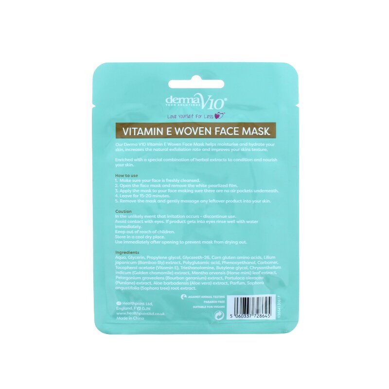 Derma V10 Hydrating Vitamin E Woven Face Mask With Aloe Vera