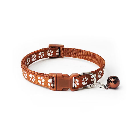 Dog Print Pet Bell Collar - Chocolate