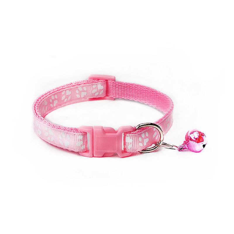 Dog Print Pet Bell Collar - Light Pink