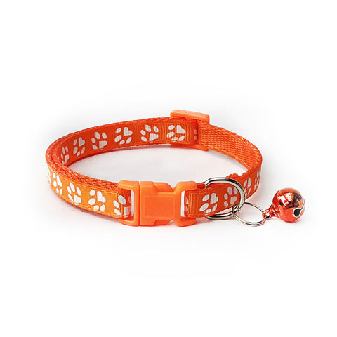 Dog Print Pet Bell Collar - Orange