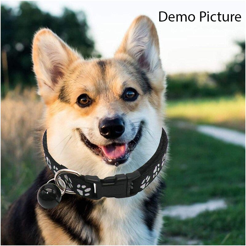 Dog Print Pet Bell Collar - Yellow