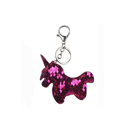 Double Sided Sequin Unicorn Bag key Chain - Deep Pink