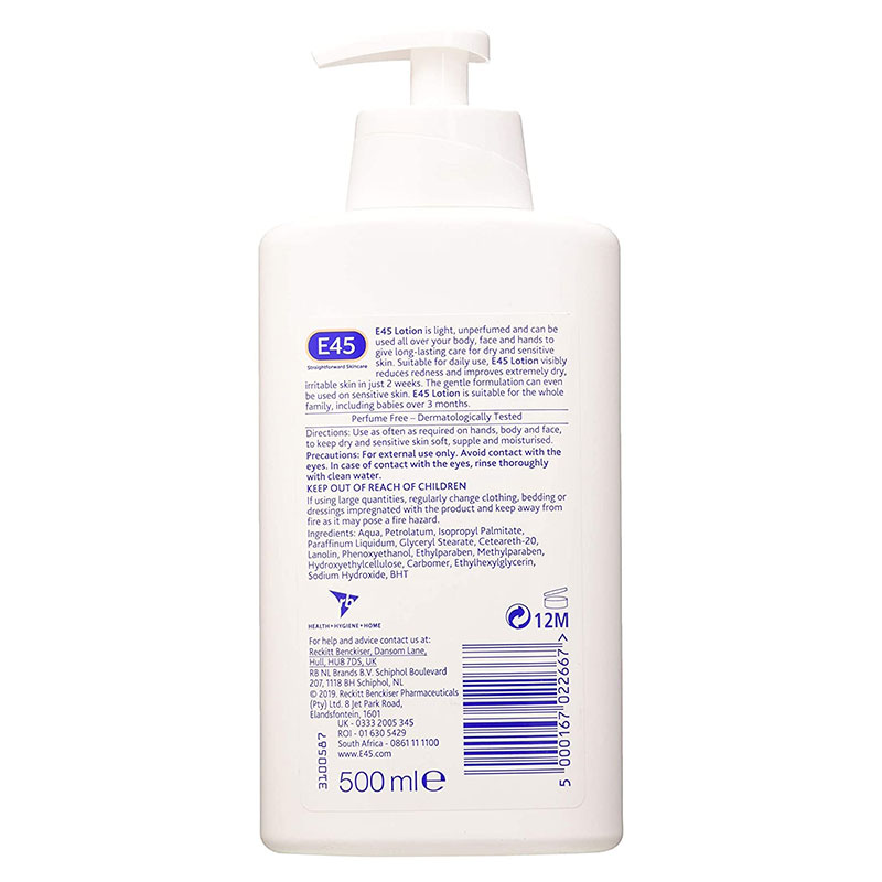 E45 Dermatological Derma Protect Moisturising Lotion For Dry & Sensitive Skin 500ml