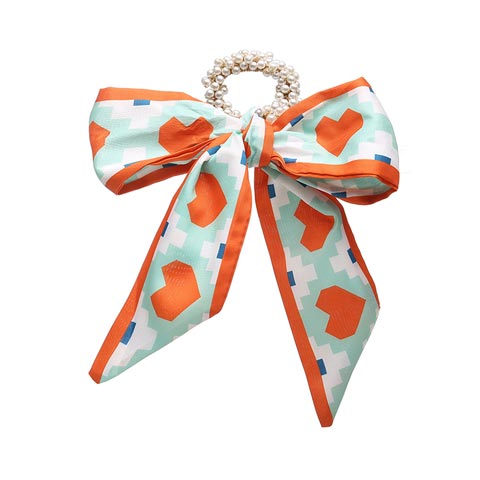 Fashion Pastoral Style Romantic Silk Scarf Ribbon Pearl Headband - Orange Love
