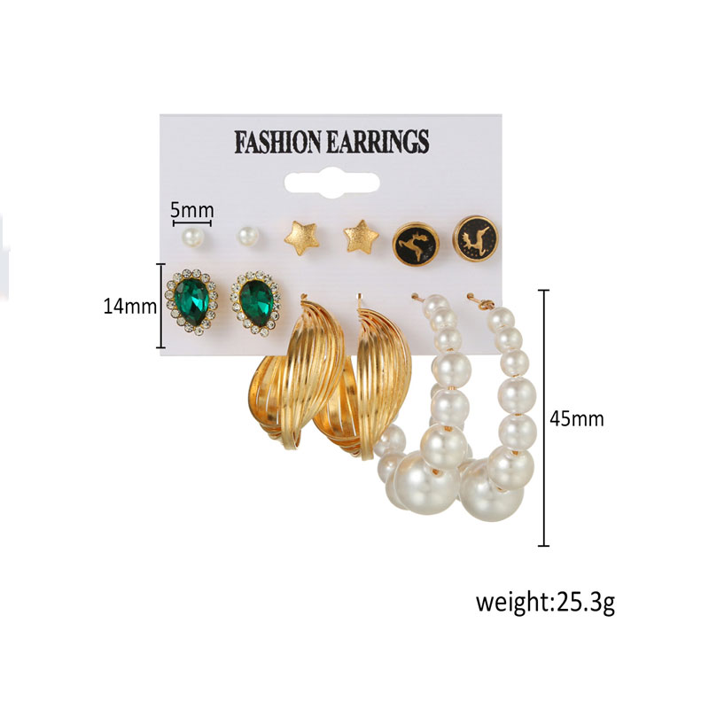 Fashionable Exaggerated Geometric Pearl Earrings Set - (52)