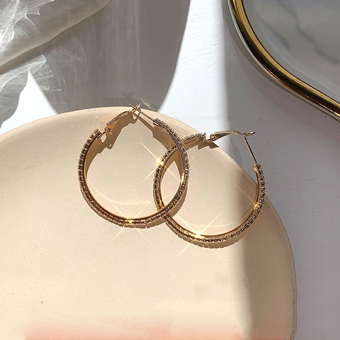 Fashionable Golden Sterling Silver Hoop Earrings (301007)