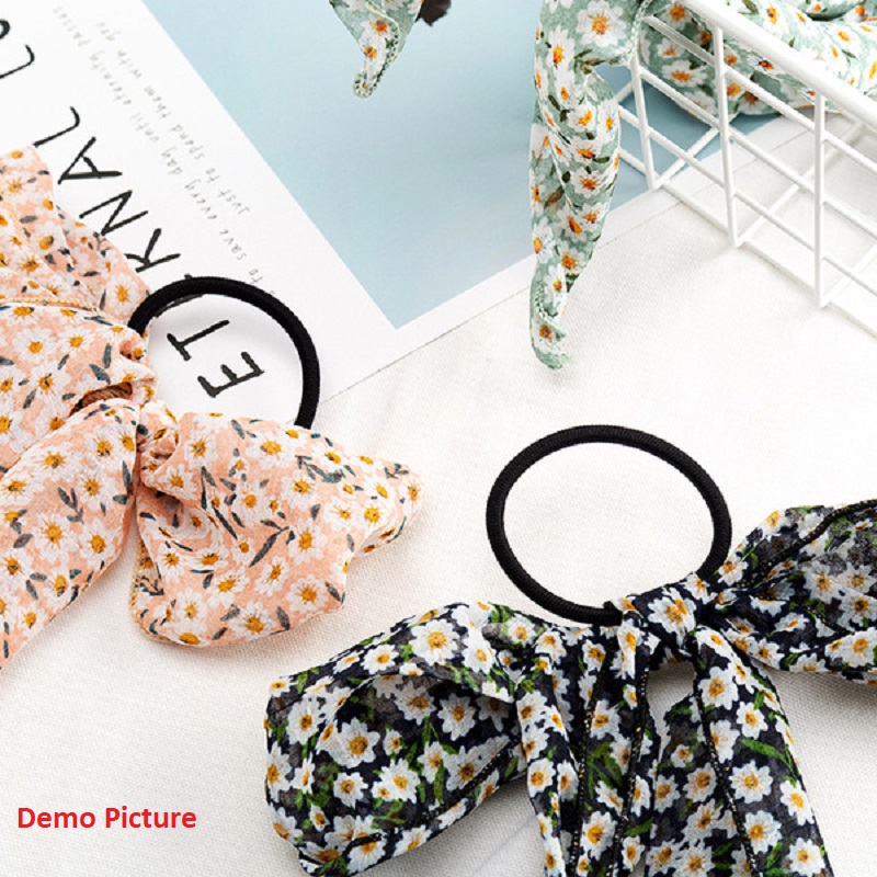 Floral Printed Bow Shaped Hair Band - Navy Blue