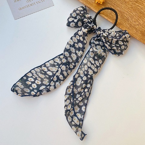 Floral Printed Bow Shaped Hair Band - Navy Blue