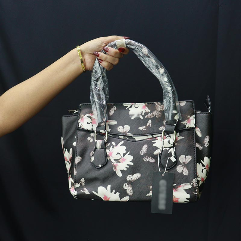 Flower Print Ladies Handbag (218) - Butterfly Black