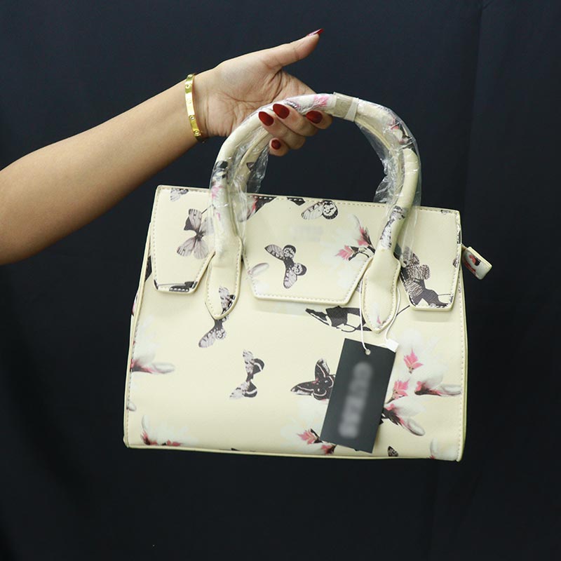 Flower Printed One Sided Shoulder Ladies Handbag (805) - Butterfly Khaki