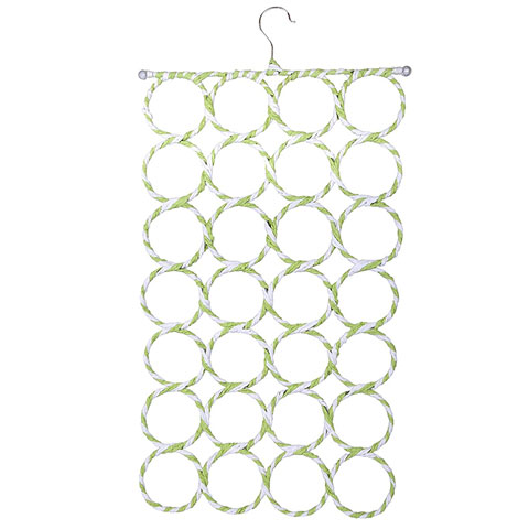 Foldable 28 Ring Scarf Hanger - White & Green