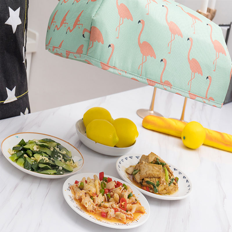 Foldable Dust-Proof Meal Cover With Flamingo Print - Large