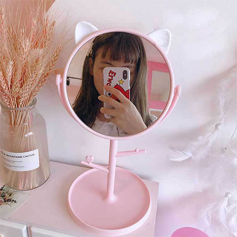 Folding Desktop Makeup Mirror - Pink (20190)