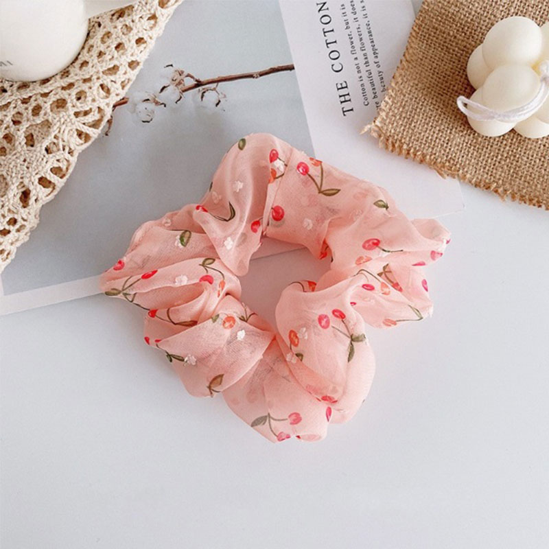 Fresh Floral Net Tie Hair Rubber Band - Pink