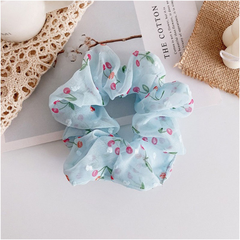Fresh Floral Net Tie Hair Rubber Band - Sky Blue