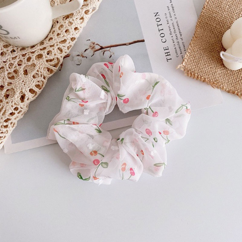 Fresh Floral Net Tie Hair Rubber Band - White
