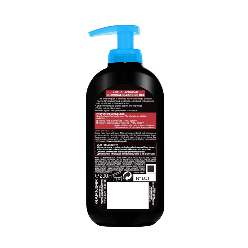 Garnier Skin Active Pure Active Charcoal Anti Blackhead Cleansing Gel 200ml
