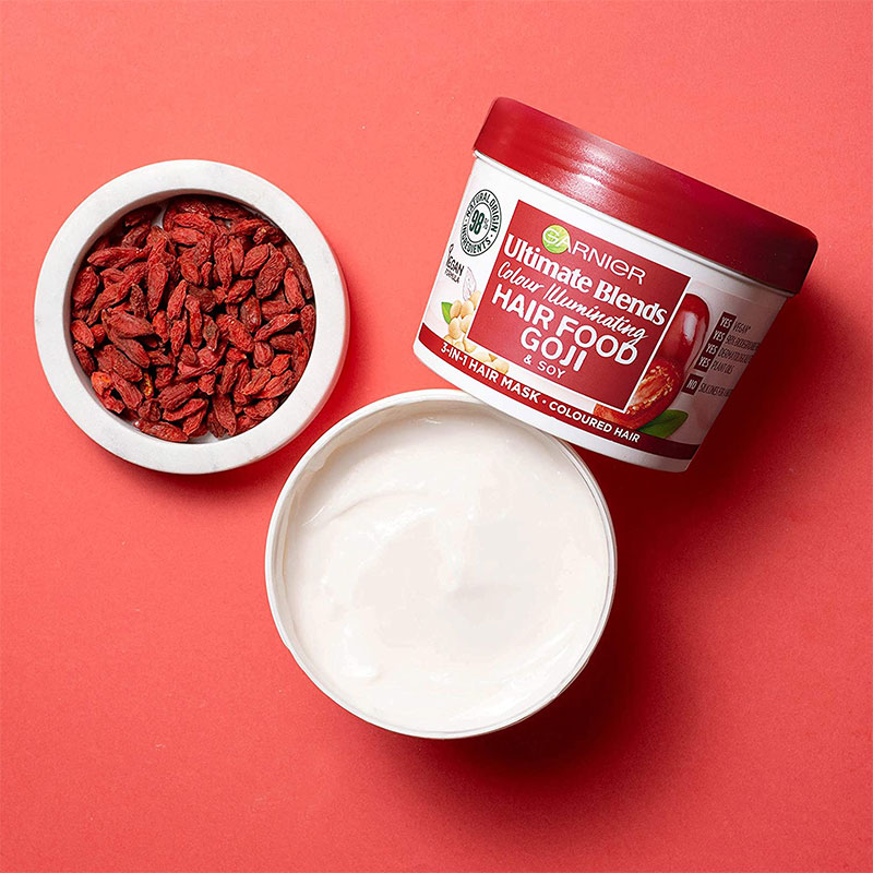 Garnier Ultimate Blends Colour Illuminating Hair Food Goji & Soy 3 In 1 Hair Mask 390ml
