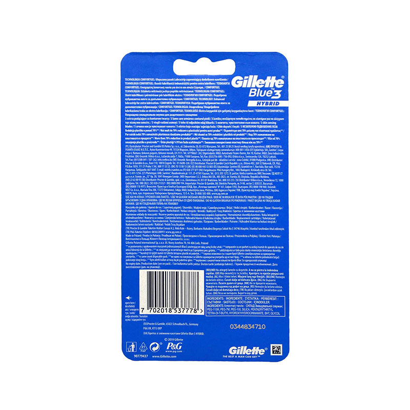 Gillette Blue3 Hybrid Handle + 9 Shaving Refill Blades (7778)