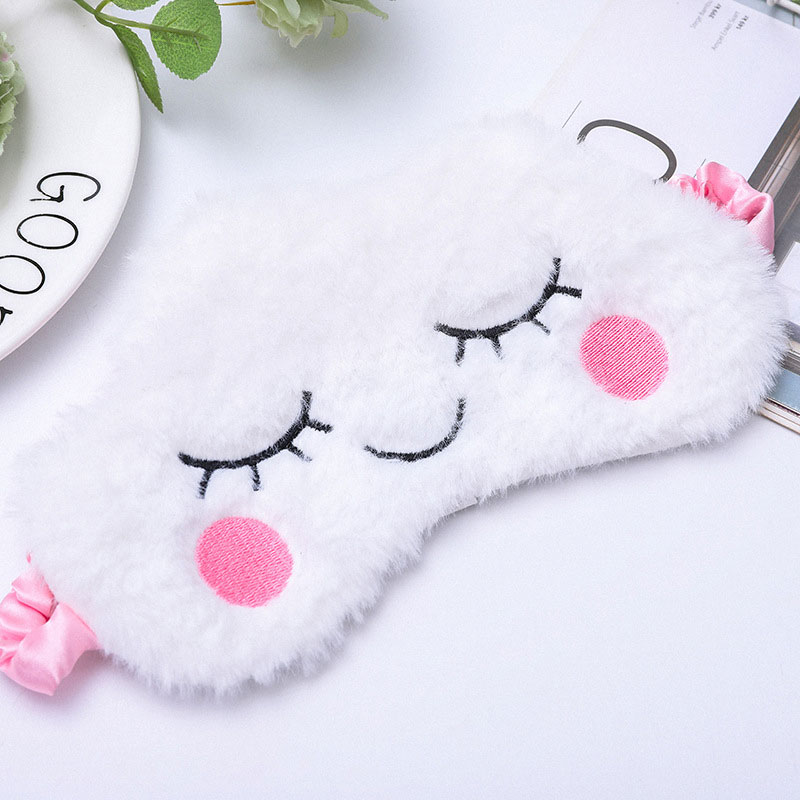 Girls Sleeping Cute Cartoon Eye Mask - White Pink Cat