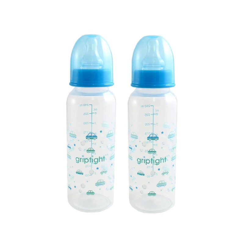 Griptight 0m+ Two Feeding Baby Bottles 250ml - Blue