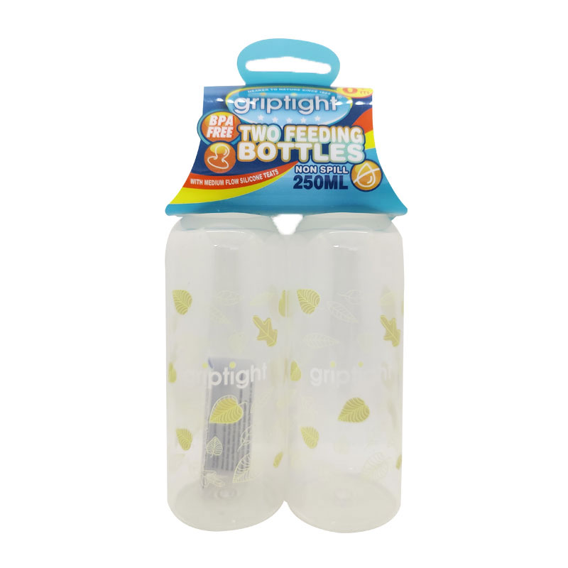 Griptight 0m+ Two Feeding Baby Bottles 250ml - White