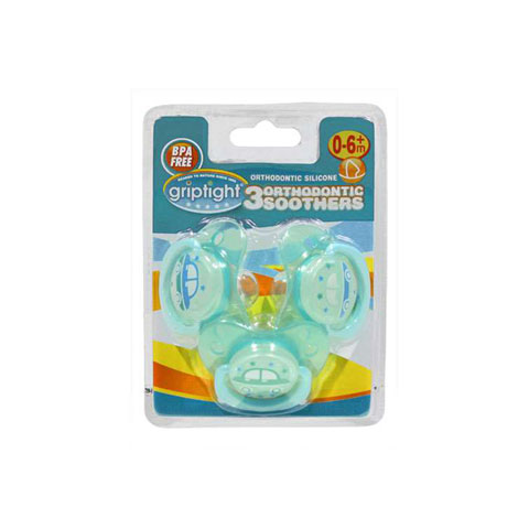 Griptight 3 Decorated Orthodontic Soothers (0-6M+) - Blue