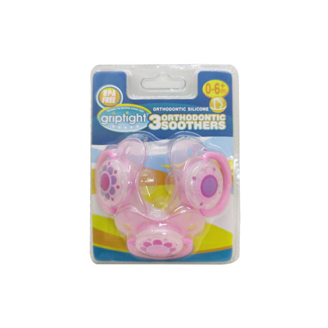 Griptight 3 Decorated Orthodontic Soothers (0-6M+) - Pink