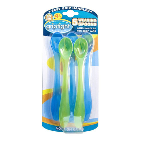 Griptight 5pc Long Handle Weaning Spoons 4m+ - Blue