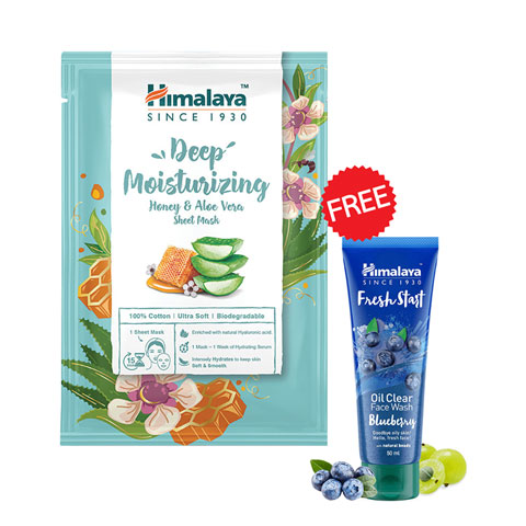 Himalaya Deep Moisturizing Honey & Aloe Vera Sheet Mask (Get 1 Himalaya Fresh Start Oil Clear Face Wash Blueberry 50ml)