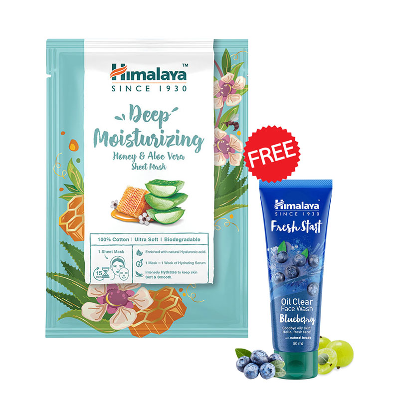 Himalaya Deep Moisturizing Honey & Aloe Vera Sheet Mask (Get 1 Himalaya Fresh Start Oil Clear Face Wash Blueberry 50ml)