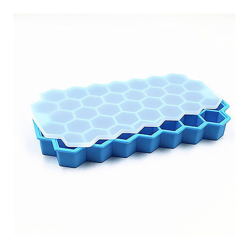 Honeycomb Pattern Ice Cube Trays With Cover - Sky Blue