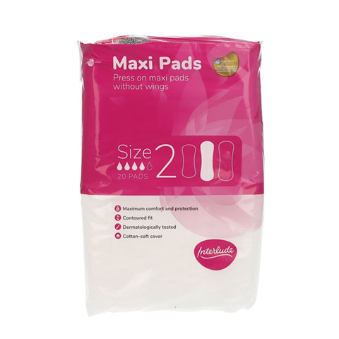 Interlude Maxi Pads Without Wings Size 2 - 20 Pads