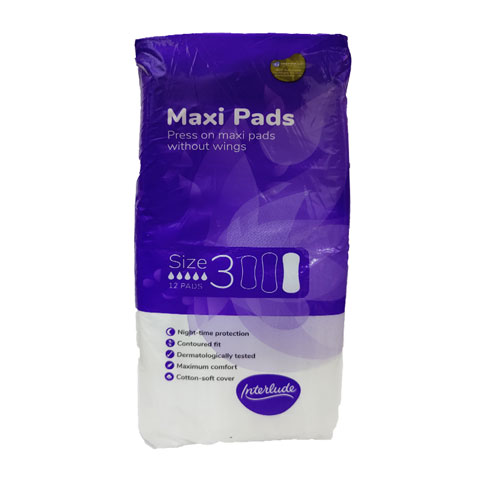 Interlude Maxi Pads Without Wings Size 3 - 12 Pads