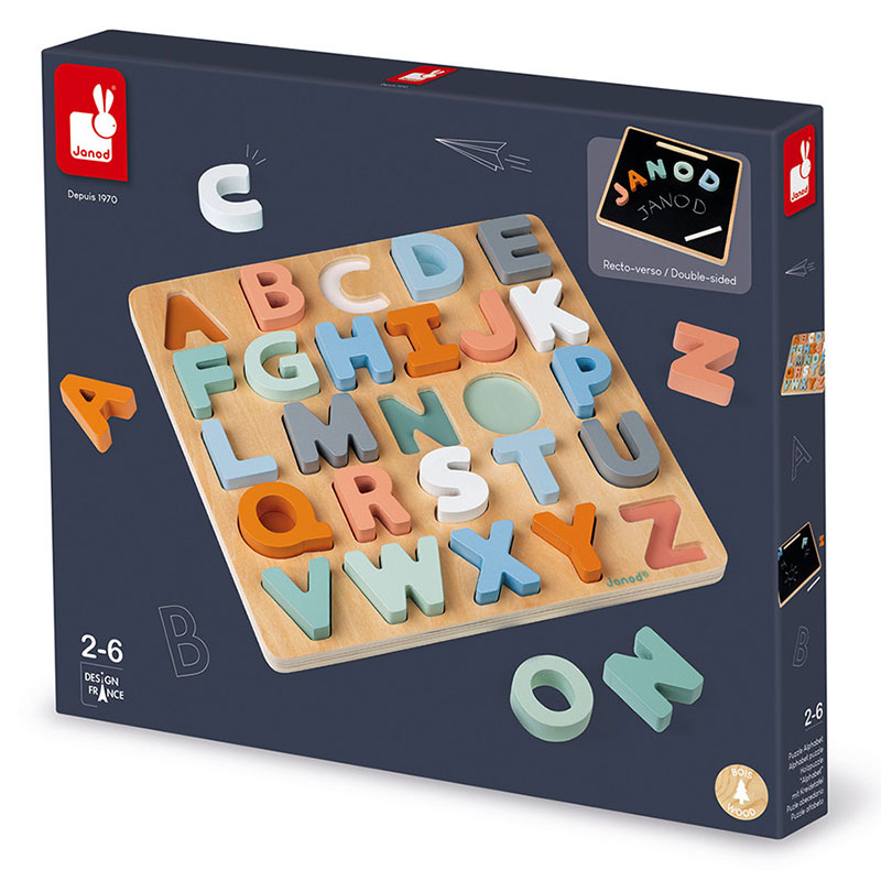 Janod Sweet Cocoon Alphabet Puzzle Wooden Toy & Blackboard