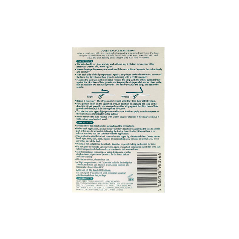 Jolen Face Wax Strips For Upper, Lip, Chin, Brows For Sensitive Skin 16's