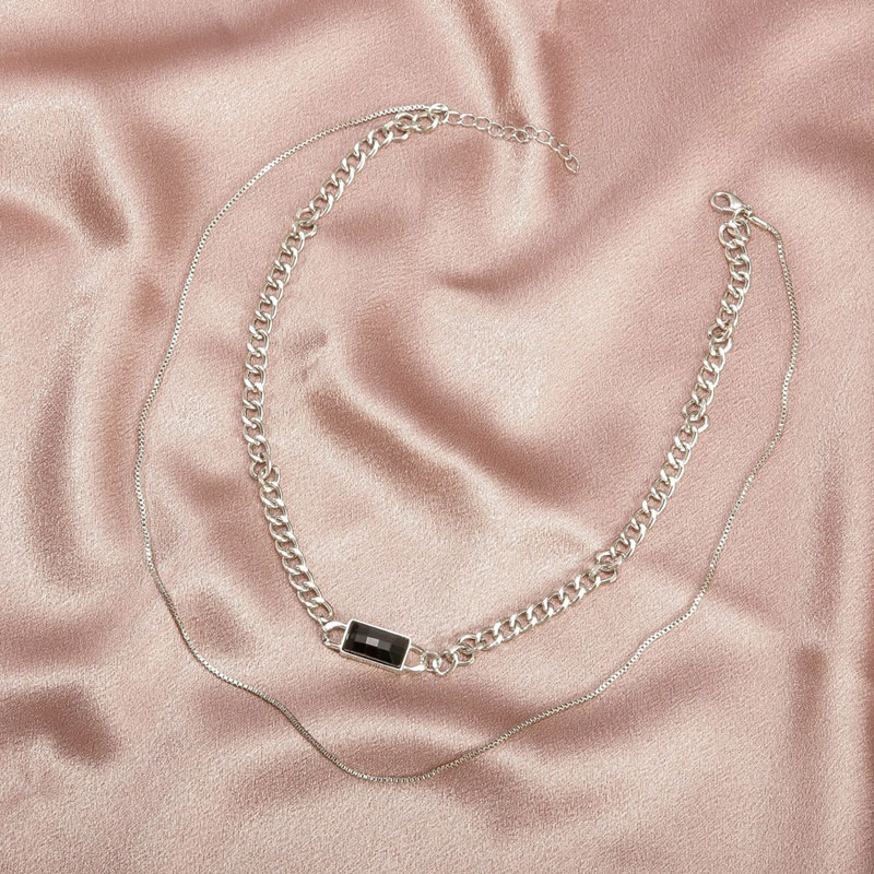 Korean Black Gemstone Stacking Chain Necklace (36)
