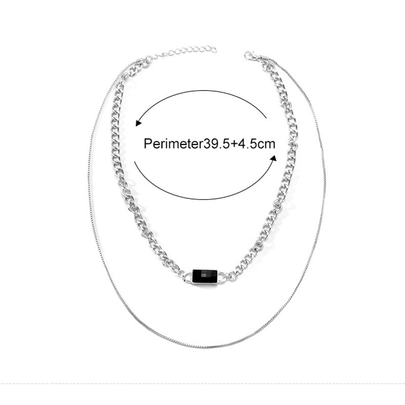 Korean Black Gemstone Stacking Chain Necklace (36)