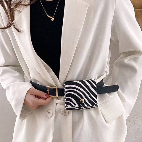 Ladies Fashionable Mini Waist Bag With Belt (301063) - White Zebra