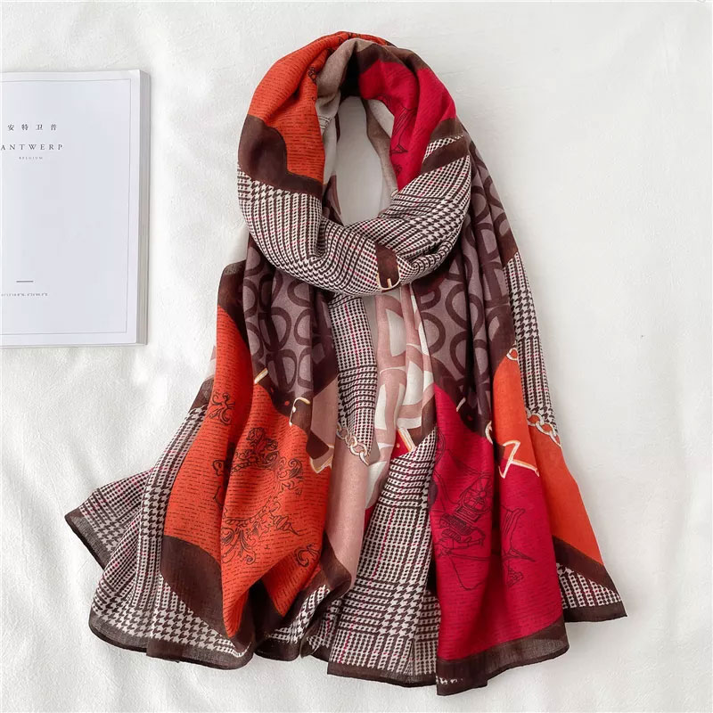 Luxury Design Winter Scarf For Women - Red & Orange