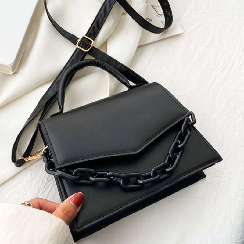 Ladies Simple Chain Decor Flap Satchel Bag (1001001)