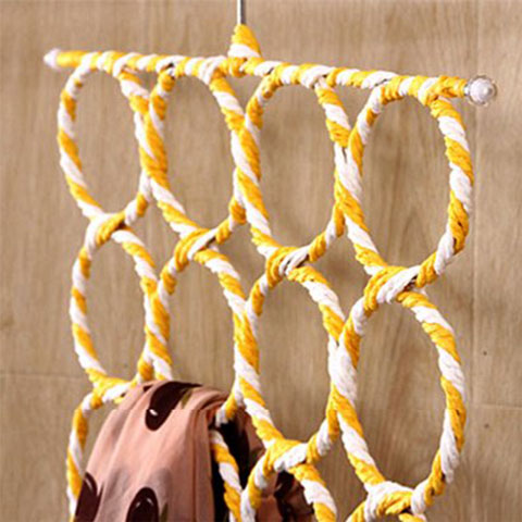 Foldable 28 Ring Scarf Hanger - Yellow White