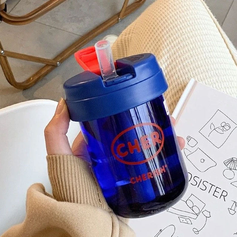 Large Capacity Anti-fade Pretty Wide Straw Cup 300ml - Blue