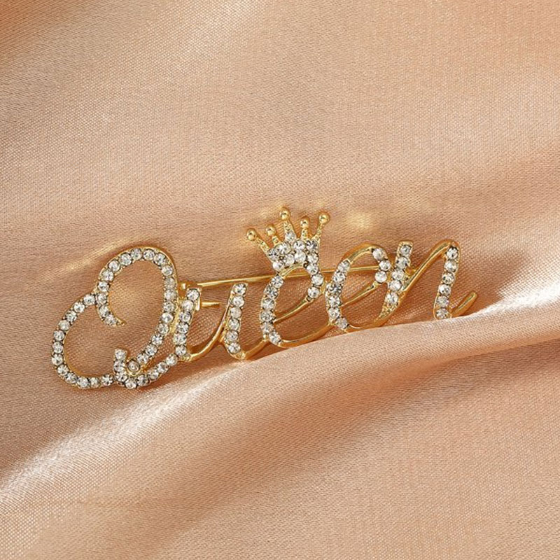Letter Crown Shape Decor Brooch For Women - Queen