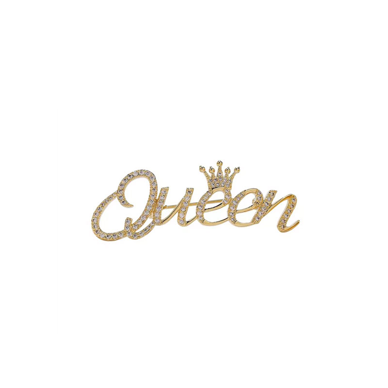 Letter Crown Shape Decor Brooch For Women - Queen
