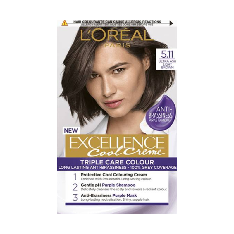 L'oreal Paris New Excellence Cool Creme Anti-Brassiness Permanent Hair Colour - 5.11 Ultra Ash Light Brown